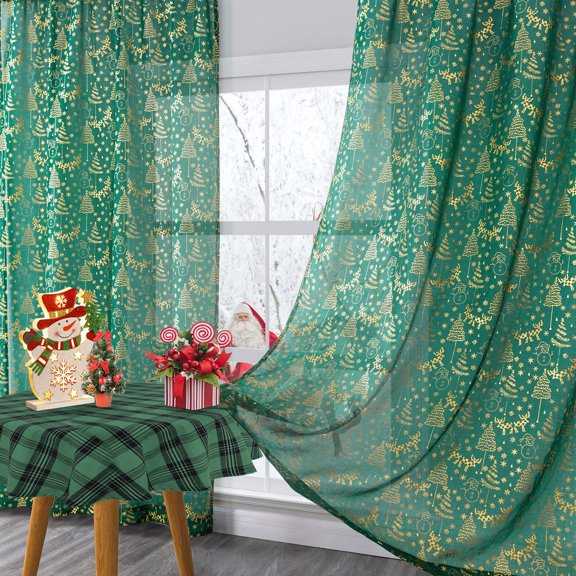 Sunyuer Christmas Kitchen Curtains 45 Inch Length, Sheer Short Curtains for Windows