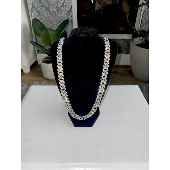 Mens Diamond Thick Miami Cuban Link Chain Necklace Hip Hop 14k White Gold Plated 22"