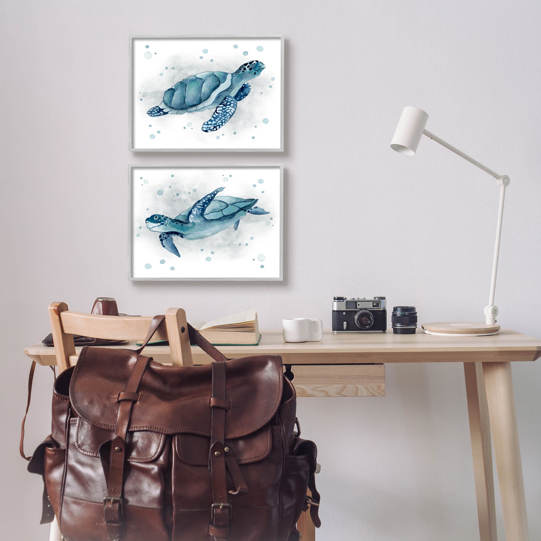 Stupell Industries Blue Tortoises Ocean Bubbles Graphic Art Gray Framed Art Print Wall Art, Set of 2, Design by Janet Tava