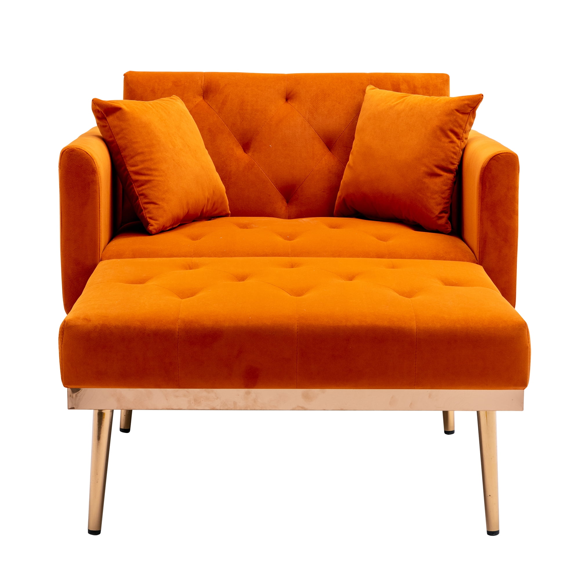HOMEFUN Modern Velvet Tufted Chaise Lounge Chair with Golden Metal Legs,Orange
