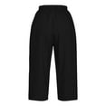 thumbnail image 4 of Wyobmus Women Capri Pants Elastic Waisted Wide Leg Summer Linen Palazzo Trousers 3/4 Breathable High Waist Loose Pants S-3X Black, 4 of 7