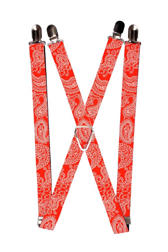 White Paisley Pattern on Orange Suspenders