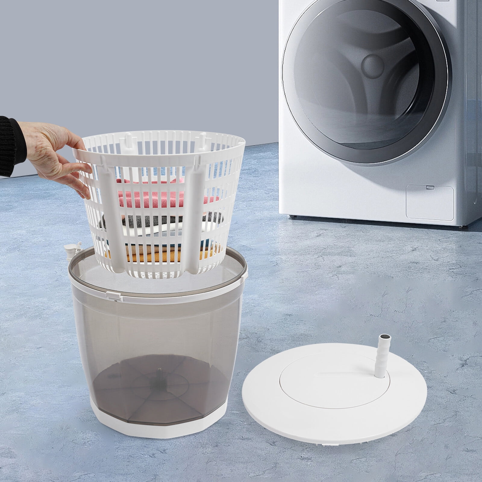 Portable Washer Machine, 2 in 1 Manual Washing Machine & Dryer with 4.4 LBS Washing Capacity, 40-50% Dehydration Rate, Portable Clothes Washing Machines, Compact Outdoor Washer Spin Dryer Grey