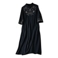 thumbnail image 2 of HOMBOM Embroidered Dresses for Women Maxi Casual Long Cotton Linen Crew Neck 3/4 Sleeve Plus Size Young Womens Shift Dress, 2 of 6