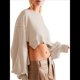 thumbnail image 3 of Sudadera Corta para Mujer, Cuello Redondo, Larga, Talla Grande, Otoño-Invierno 2025, Estilo Jersey Holgado. Crema L, 3 of 8