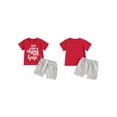 thumbnail image 3 of Toddler Boy Summer Outfit Letter Print Short Sleeve Round Neck T-Shirt with Solid Color Shorts 2 Pcs Set, 3 of 10