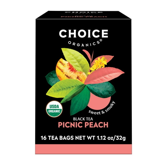 Choice Organics – Organic Picnic Peach Tea (6 Pack) – Rainforest Alliance – Contains Caffeine – 96 Organic Black Tea Bags