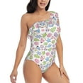 thumbnail image 3 of Zufioo Pastel Christmas Cookies Print One-shoulder Ruffled One-piece Swimsuit, High Elastic Integrated Removable Chest Pad Swimsuit Suitable for Beach, Pool and Vacation-Medium, 3 of 6