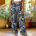 thumbnail image 4 of QUNYINEY Summer Women's Pants Wide Leg Hawaiian High Wasited Beach Lounge Pants with Pockets Elastic Waist Casual Drawstring Loose Pants, 4 of 6