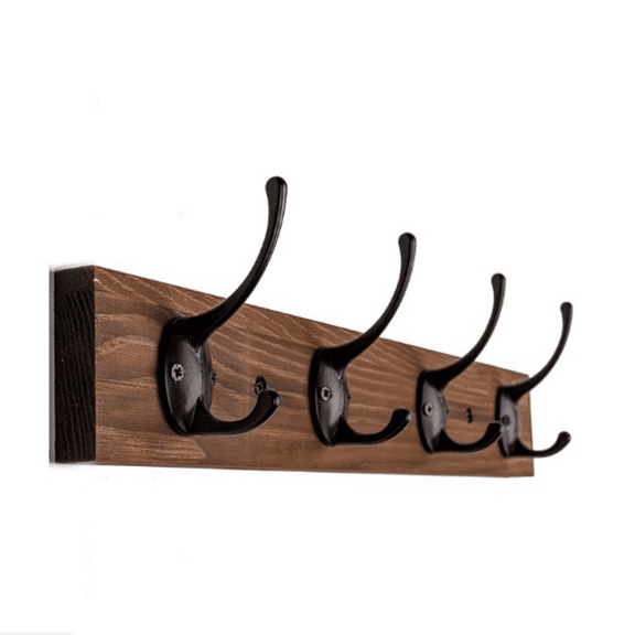 Coat Hooks Wall Mounted, Wooden Hat Rack with 4 Hooks for Entryway, Bathroom,Bedroom(Brown)