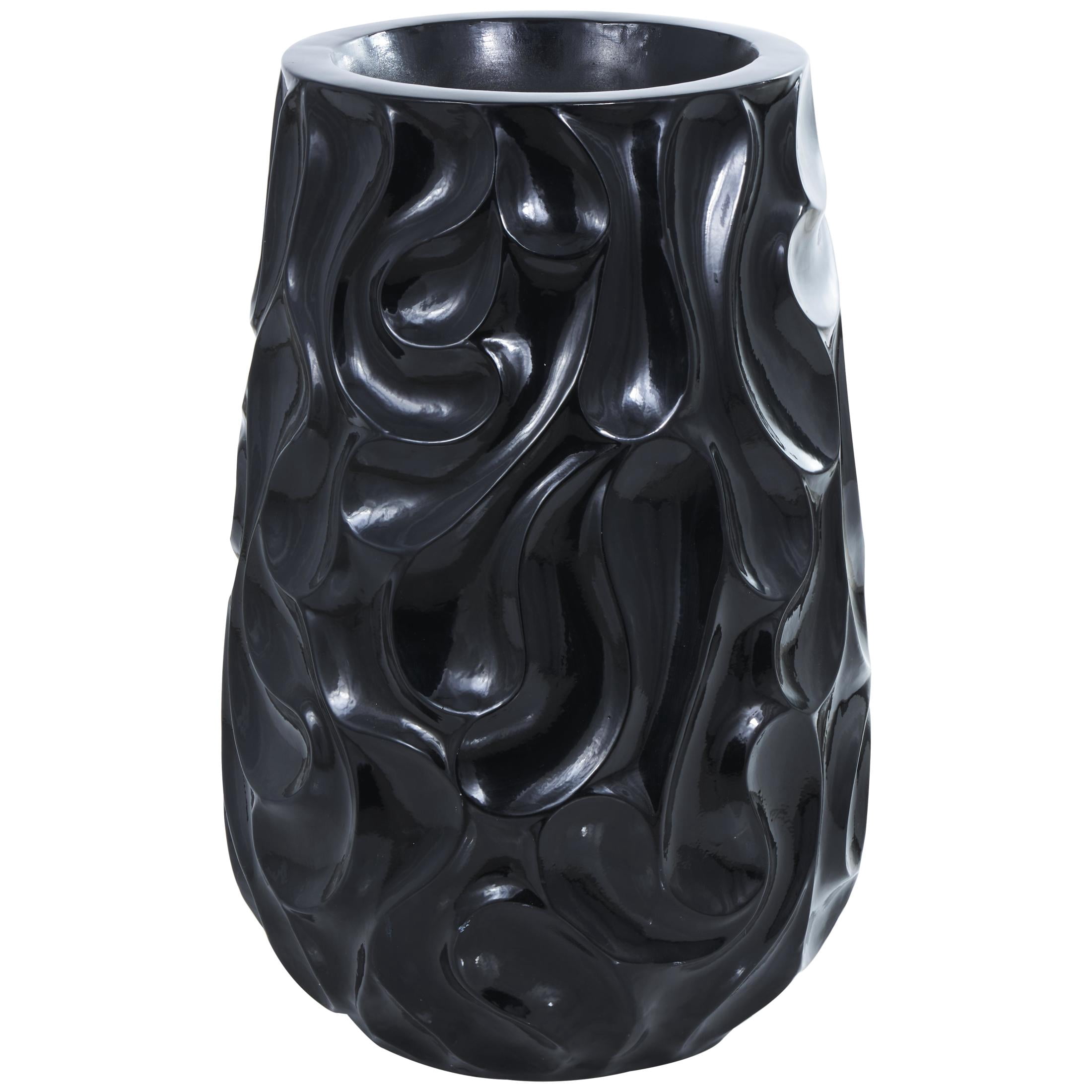 DecMode 24" Abstract Large Wavy Textured Floor Black Resin Vase