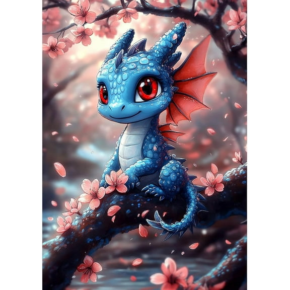 DIY 5D Diamond Painting Kit (for Adults) Diamond Painting "Dragon, Flower" - Full Diamond Crystal Rhinestone Embroidery Craft Kit, Can Be Used as Gift, Wall Decoration