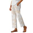 thumbnail image 2 of Boho Beach Pants for Women Casual Floral Print Elastic Waist Wide Straight Leg Loose Linen Cropped Pants with Pockets, 2 of 4