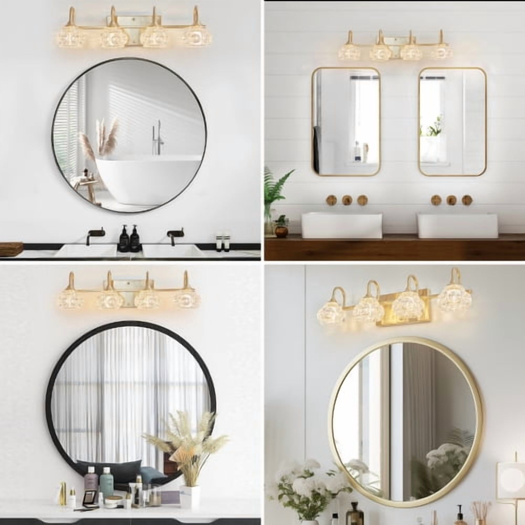 ACE-LIGHTS,Retro 4-Light Bathroom Vanity Light Fixture with Crystal Glass Shades(Bulbs Not Included),Wall Mounted Lighting for Bathroom,Dressing Room,Powder Room and Vanity Mirror(Golden）