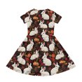 thumbnail image 5 of YOUYEDIAN Girls Easter Dress Kids Festival Cute Bunny Print A-Line Dresses Teen Casual Short Sleeve Crew Neck Sundress with Pockets (Wine, 11-12 Years), 5 of 6
