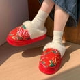 thumbnail image 6 of Red Ladies Fashionable Winter Soft Thick Bottom Big Flower Indoor Home Shoes With Warm Couple Mop And Cozy Comfort, 6 of 9