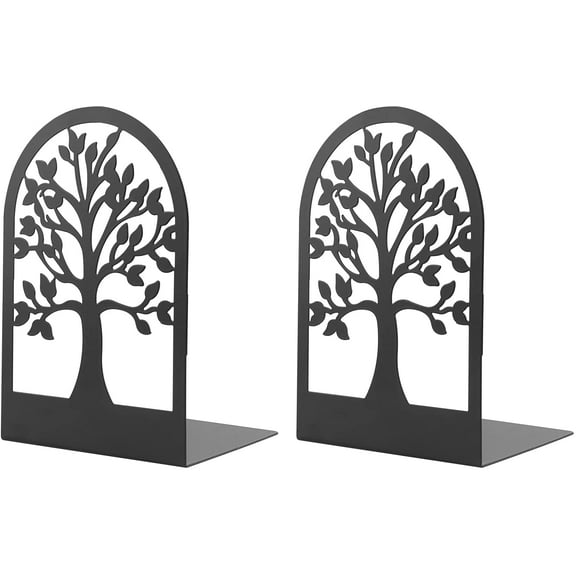 MSDADA Elegant Tree Pattern Anti-Slip Foam Metal Bookends (2 Count)