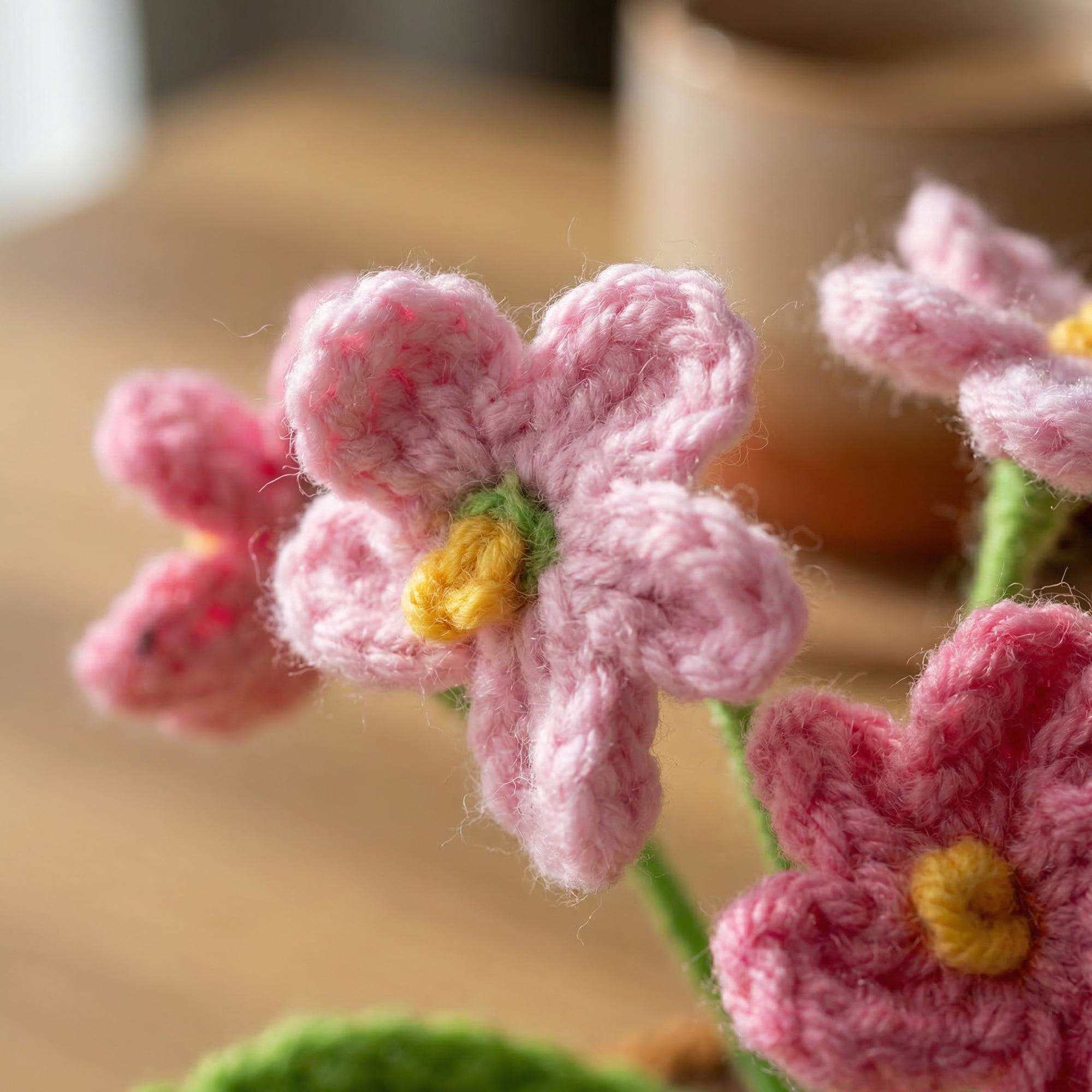 Unique Bargains 2Pcs Handmade Crochet Forget-Me-Not Knitted Plant Pink 4.3in