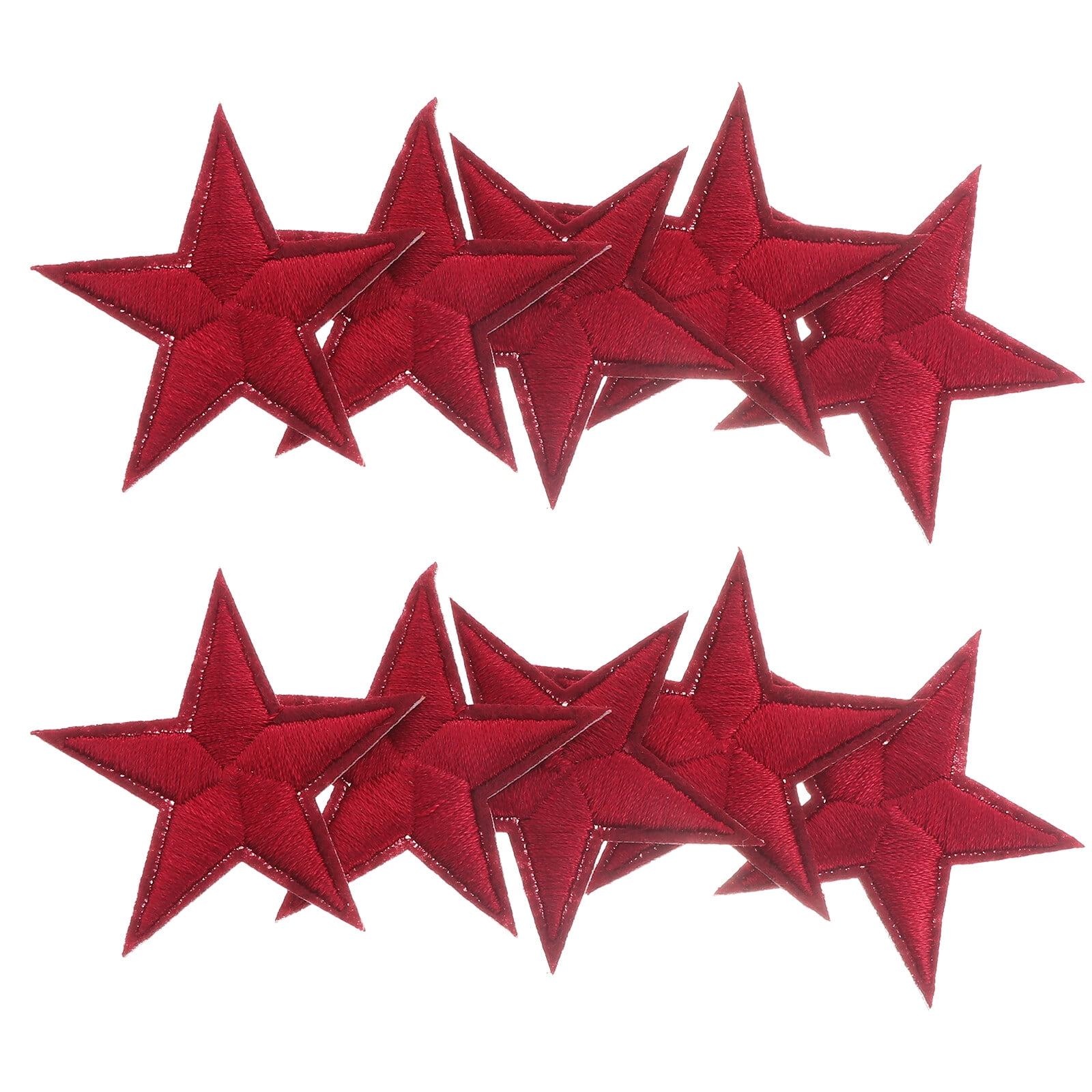Small 5Star Iron on Patches Embroidered Sew Patch Appliques Wine Red 50pcs