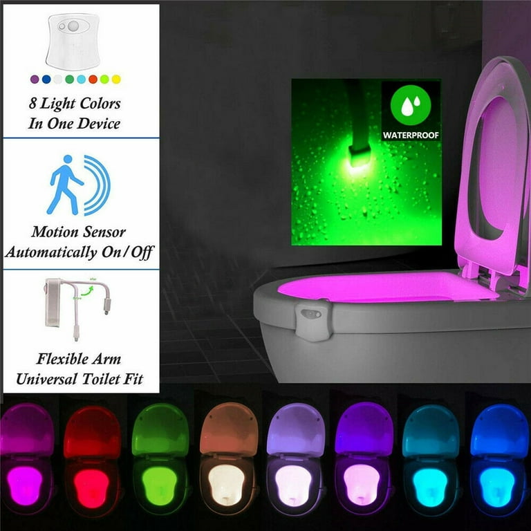 Toilet Bowl Motion Sensor LED Night Light 8 Colors Waterproof Seat Lamp  Bathroom