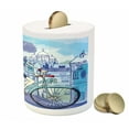 thumbnail image 3 of Paris Piggy Bank, Young Woman French Hat and Funny Cat on Bicycle in French Street Watercolor, Ceramic Coin Bank Money Box for Cash Saving, 3.6" X 3.2", Multicolor, by Ambesonne, 3 of 4