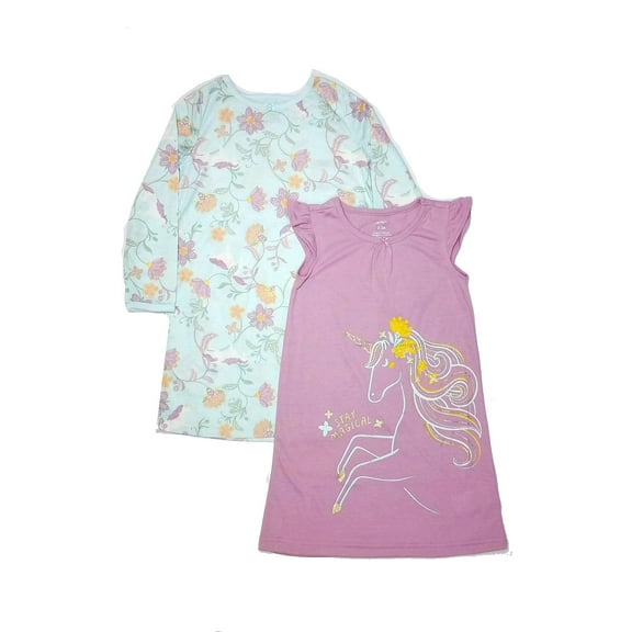 Carter's Girl's Unicorn Graphic and Floral Print Nightgown, Gown Set, Size 2-3