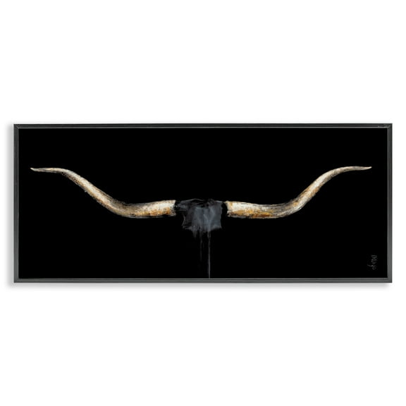 Stupell Industries Bull Horns Shadow Animal Painting Animals & Insects Painting Black Framed Art Print Wall Art, 24 x 10
