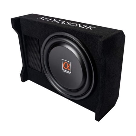 Alphasonik AS120A 12" 1500 Watts MAX Built-in Amplifier Down Fire Shallow Mount Enclosed for Tight Spaces in Cars and Trucks, Slim Thin Loaded Subwoofer Air Tight Sealed Bass Enclosure