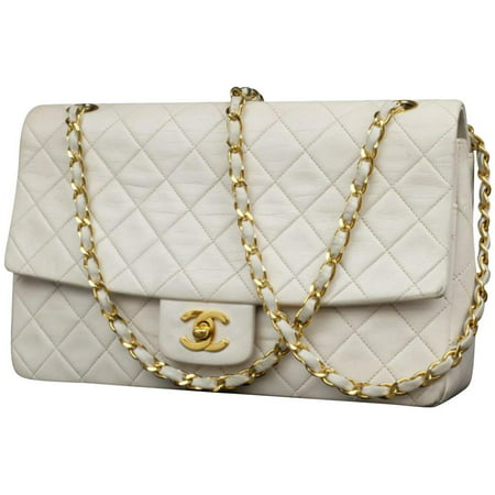 Classic Flap Quilted Medium 228478 White Leather Shoulder Bag