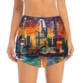 thumbnail image 2 of Rateoe Neon Shanghai Cityscape Night Printed 2 in 1 Women's Workout Shorts for Athletic Gym Running Shorts with Phone Pockets-XX-Large, 2 of 7