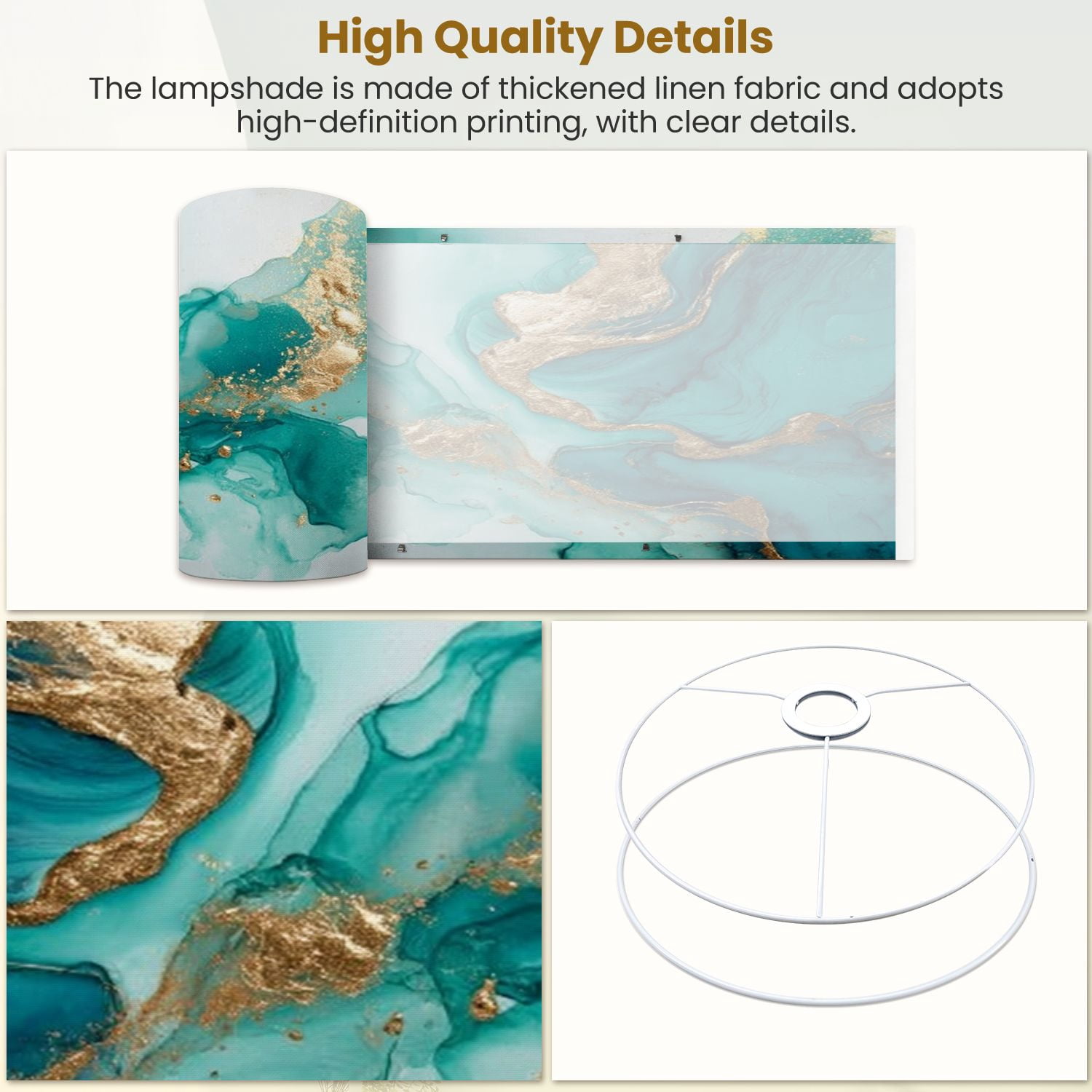Lampshades 2 Pack Pastel cyan mint liquid marble watercolor gold lines brush stains Teal 13"x13"x10" Light Shade for Table Lamps Floor Lamps Drum Lamp Shades Lampshade Replacement Easy Assembly