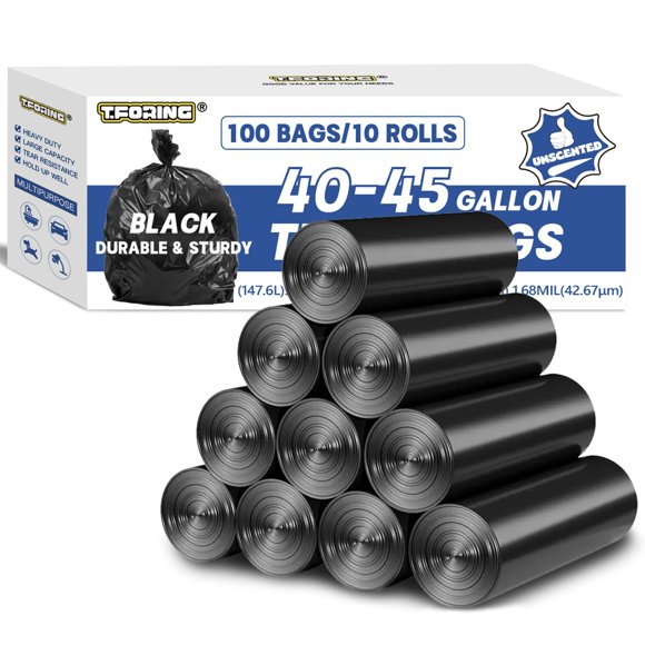 Bolsas de basura T.FORING de 40-45 galones, resistentes, 100 unidades, negras
