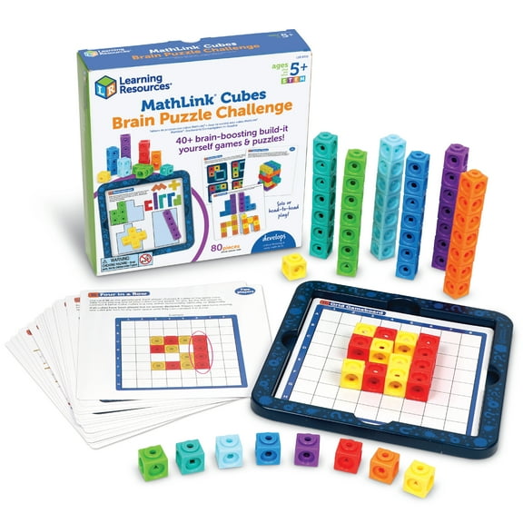 Learning Resources Mathlink Cubes Brain Puzzle Challenge - 80 pieces, STEM Games for Boys and Girls Ages 5 