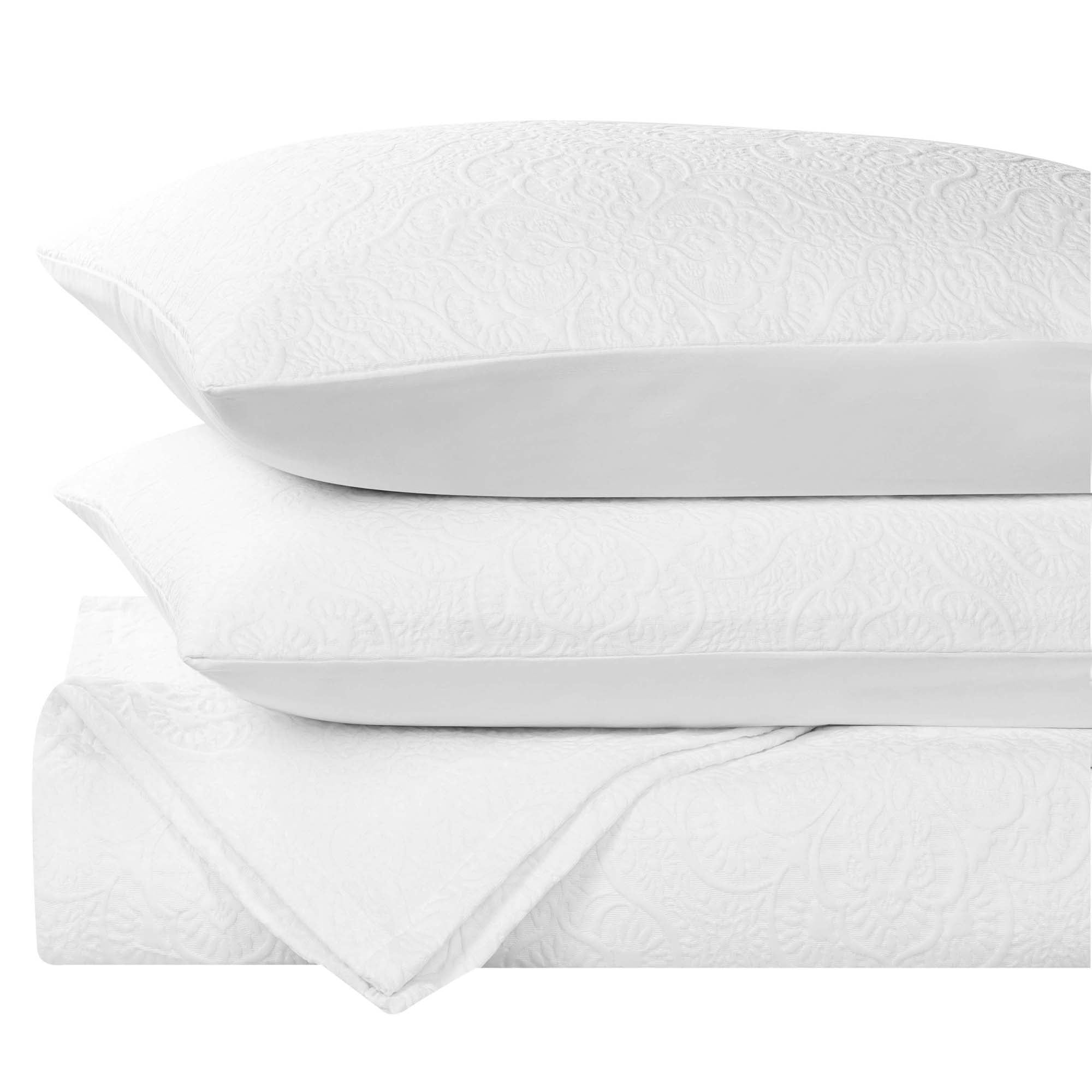 Superior Enzy Floral Matelasse Bedspread and Sham Set, 3-Piece Soft Textured Jacquard Bedspreads, Full, White