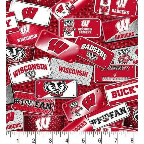 University of Wisconsin Cotton Fabric with License Plate Design-Sold by the Yard
