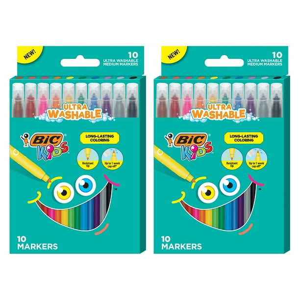 Bic Kids Coloring Markers Medium Assorted Colors 2 Packs Of 10 Markers Washable Marker Packagess Walmart Com Walmart Com