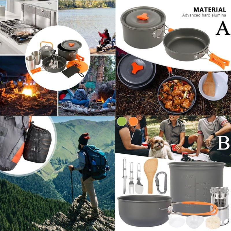 Willstar 4/10/15 Pcs Portable Outdoor Camping Tableware Kit Aluminum
