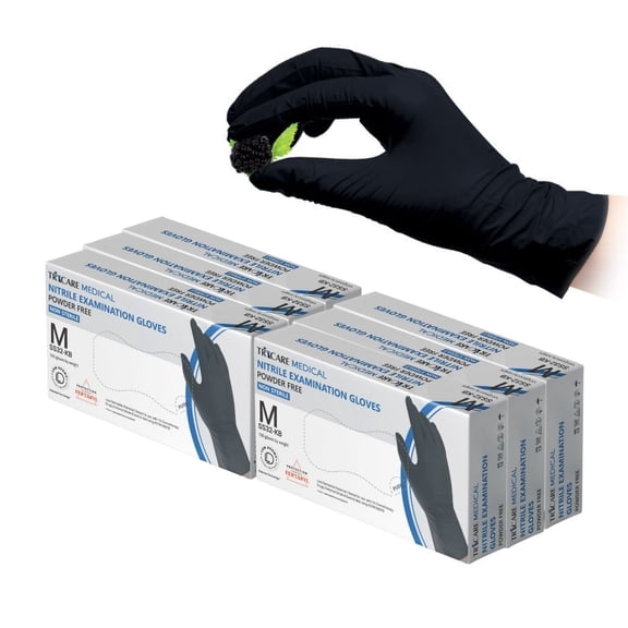 TRICARE Medical Nitrile Exam Gloves, Medium, 600 Count, Berry Black, Low Derma, Medium Duty, 3.5 Mil