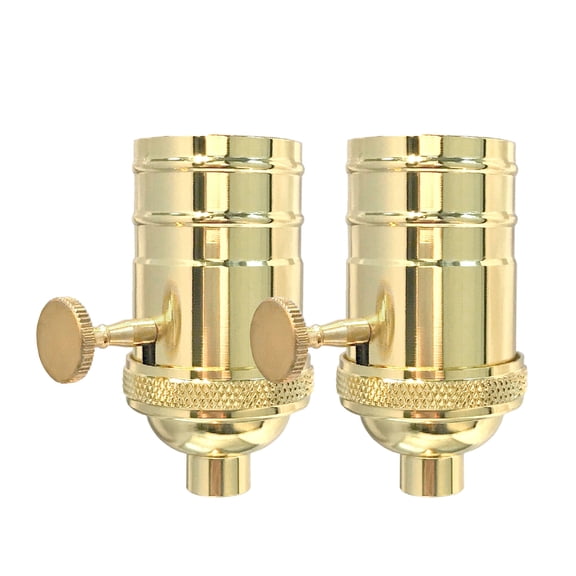 Royal Designs, Inc. 3 Way Vintage Turn Knob Lamp Socket for Incandescent LED Bulbs, Polished Brass, Set of 2