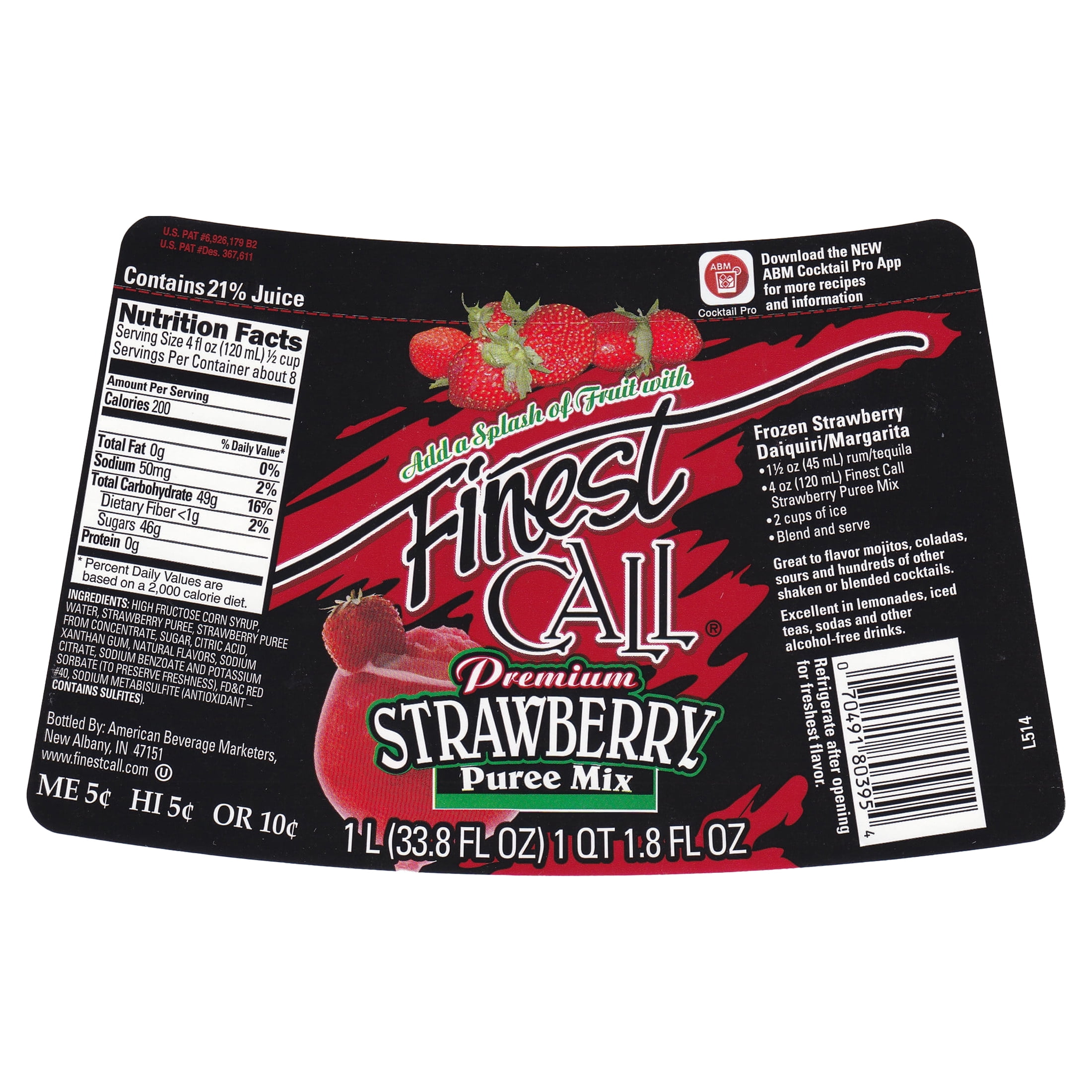 Finest Call Strawberry Puree Cocktail Mixer, 1 Liter Plastic Bottle