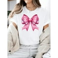 thumbnail image 1 of Valentine Coquette Pink Bow T Shirt, Heart Bow Shirt, Short Sleeve Tee, Perfect for Summer Outdoor, Holiday Vacation Shirt, Comfortable and Trendy Tshirt As a Gift, Loose Style for women, Perfect for, 1 of 5