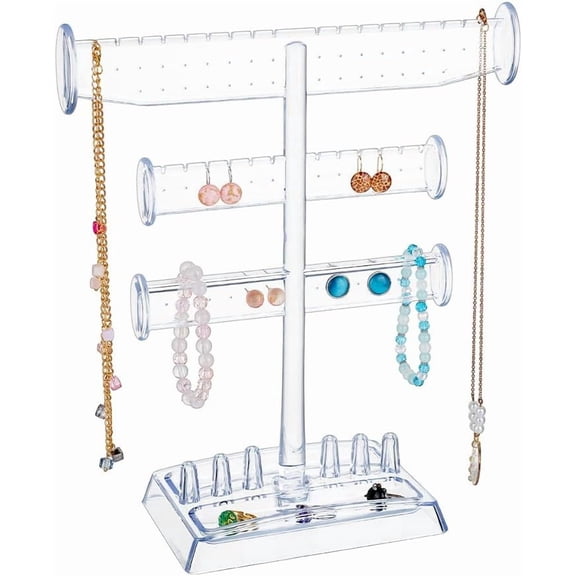 Jewelry Display Stand 3-Tier Clear Jewelry Holder Organizer Earring Necklace Bracelet Watch Ring Holder Stand Plastic Display Tower Tray Storage for Women Clear