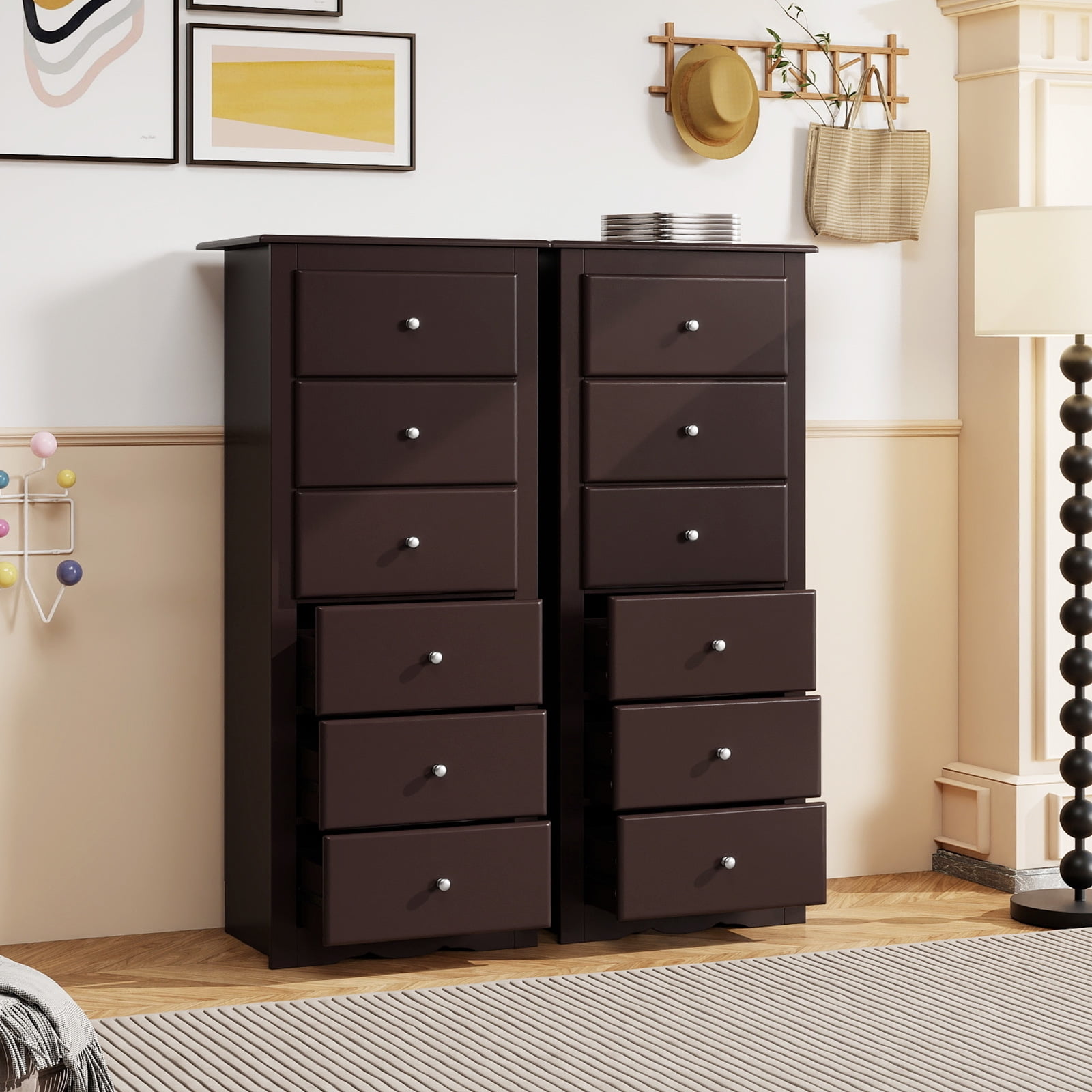 Giantex 6 Dresser Chest, Free Standing Wooden Storage Cabinet, Tall Dresser Clothes Organizer, Brown