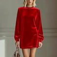 thumbnail image 2 of Ygbgbb Women's Soft Comfy Velvet Mini Dresses Casual Long Sleeve Crewneck Dress Elegant Loose Cocktail Party Evening Dresses Red S, 2 of 7