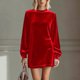 thumbnail image 1 of TaTaai Women Casual Velvet Long Sleeve Solid Color Dress Round Neck V Neck Soft Comfortable Mid Calf Length Dress for Party Wedding Spring Summer Outfits Gift, 1 of 7