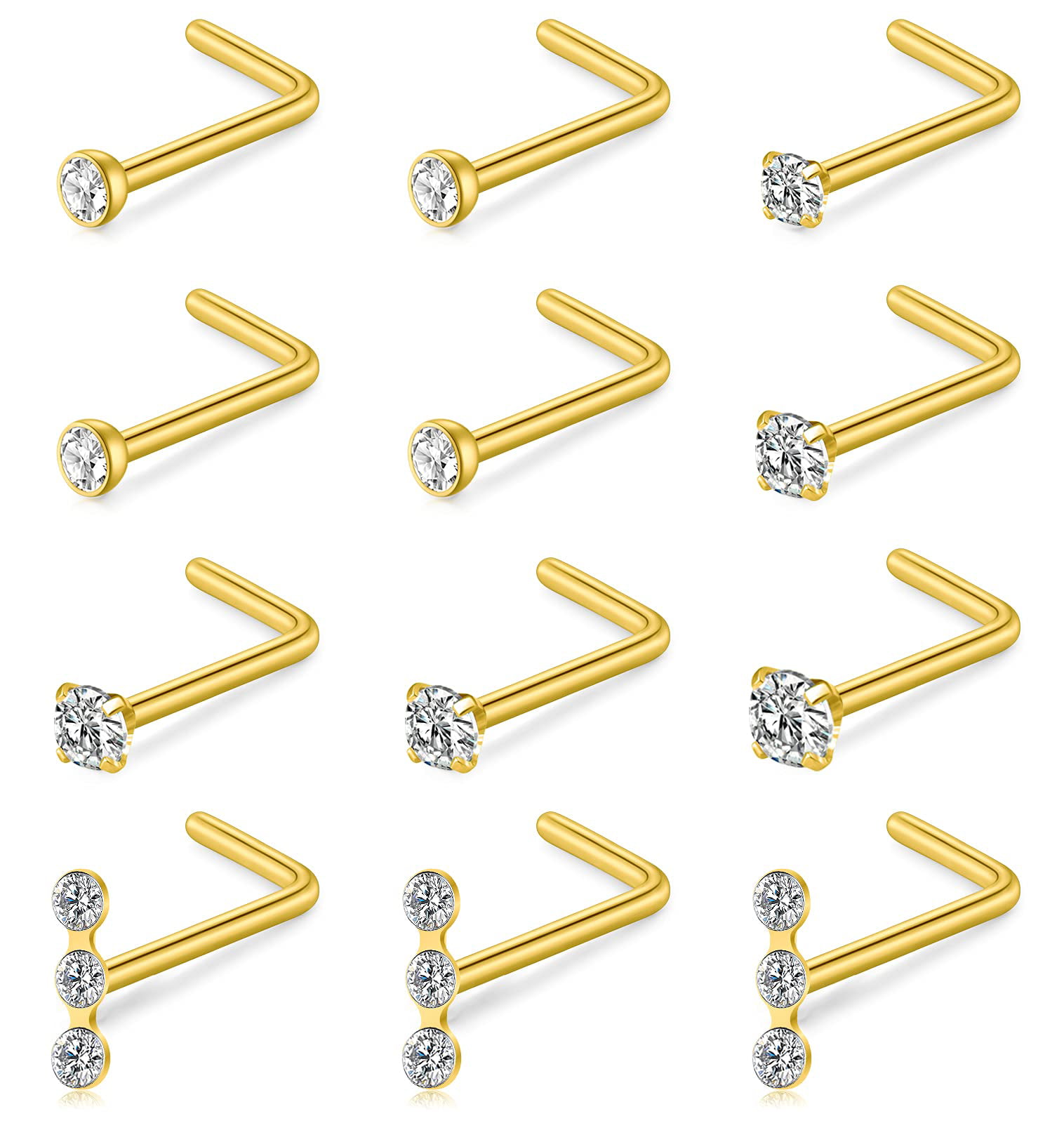 Briana Williams 18G Surgical Steel Nose Rings Studs Mix Color CZ Nose Studs L Shaped Nose Piercing Jewelry 1.5mm 2mm 2.5mm 