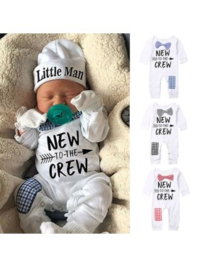 Newborn Baby Boy Kid Cotton Romper+Hat Jumpsuit Clothes Long Pants Outfits Set