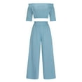 thumbnail image 3 of ZZwxWA Summer Women 2 Piece Outfits Off Shoulder Ruffle Crop Top and Wide Leg Pants Lounge Sets Sexy Denim Tracksuits, 3 of 5