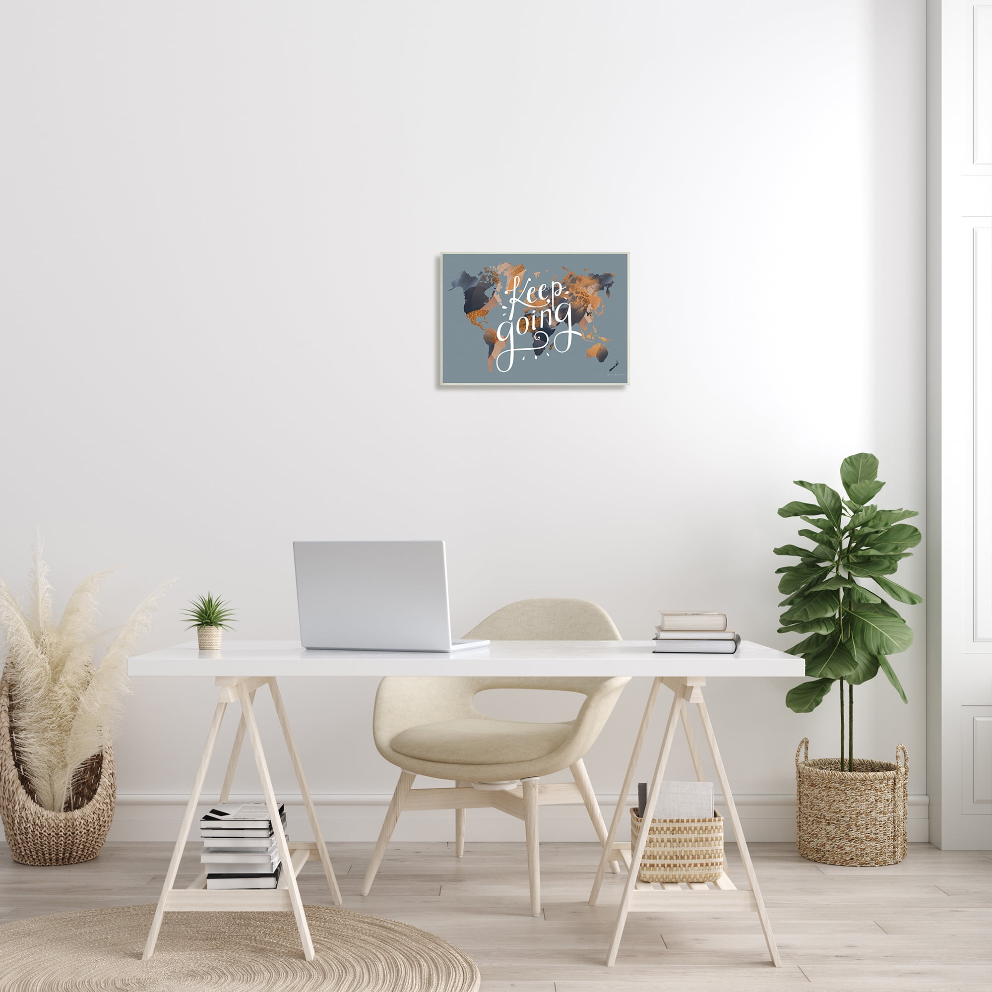 Stupell Industries Keep Going Sentiment over Abstract Pattern World Map Global Painting Unframed Art Print Wall Art, 13 x 19, Design by Omar Escalante