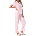 thumbnail image 4 of INSPIRE CHIC Women's Button Up Pajama Sets Short Sleeve Shirt Long Pants Lounge Set Sleepwear 2026 S Light Pink, 4 of 6